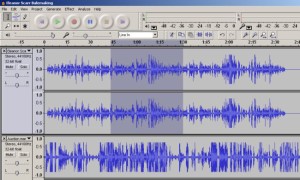 A screen shot from the Audacity program, which SHRA used to convert .wav files to .mp3 files when collecting interviews. Image credit.