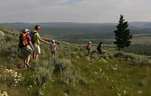 A family hike in Yellowstone National Park. From here.